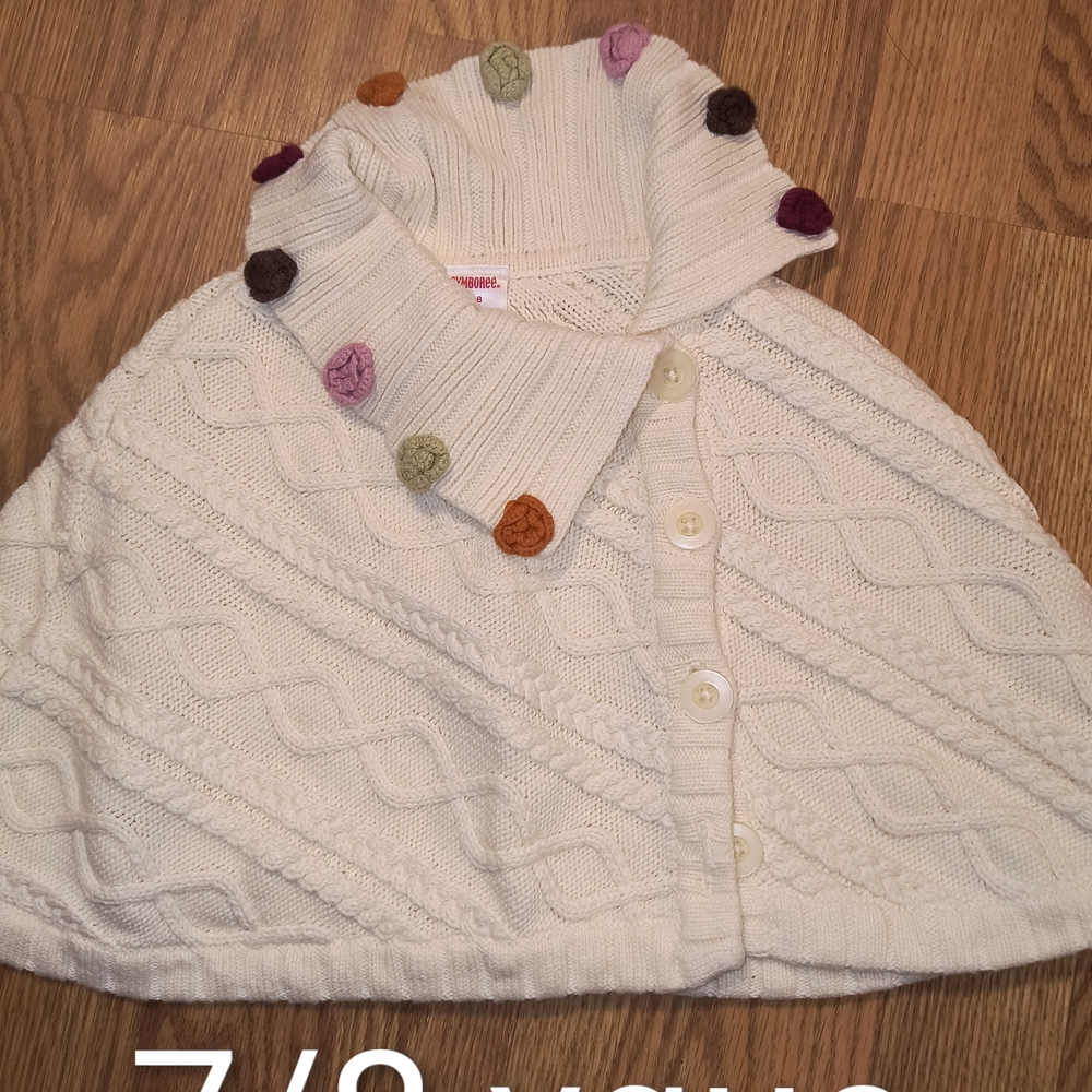 Gymboree Cream Cable-Knit Button Poncho with Multicolor Rosette Accents